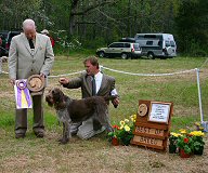 daughter CH Risky Business Pistol's Fire JH winning the 2005 National Specialty